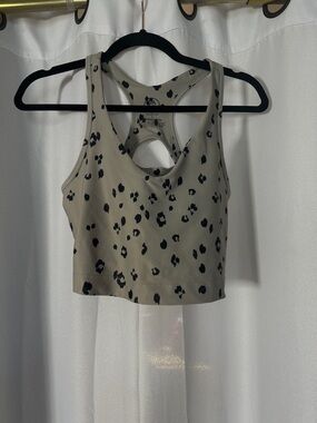 Sage Workout Racerback Crop Tank - Beige Leopard Print